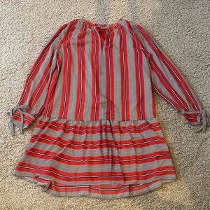 LOFT Red White Navy Striped Long Sleeve Dress